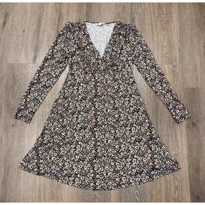 Boden Dress 6 Black Floral Mini Long Sleeve Pockets Summer Stretch Jersey Knit